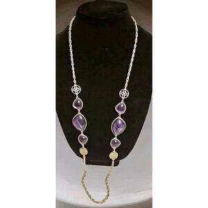 Bill Blass Silver Tone Chunky  Necklace Purple Faux Stones‎ 18" EUC